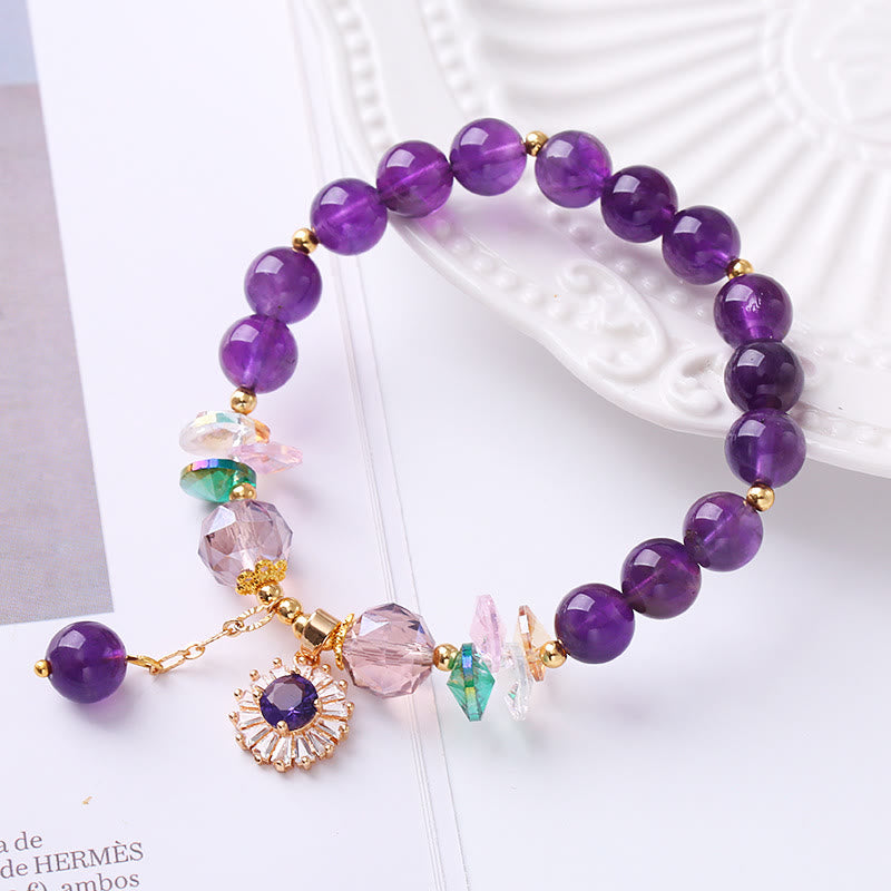 Natürliches Amethyst-Zirkon-Sonnenheilungs-Spirituelles Charm-Armband