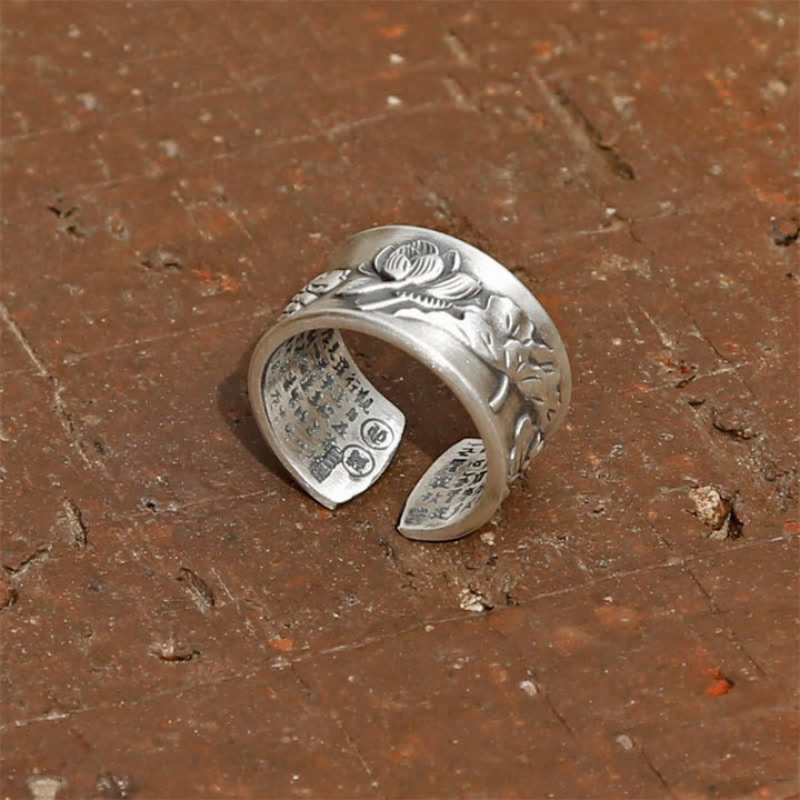 999 Sterling Silber Glück Koi Fisch Lotus Herz Sutra Reichtum Ring