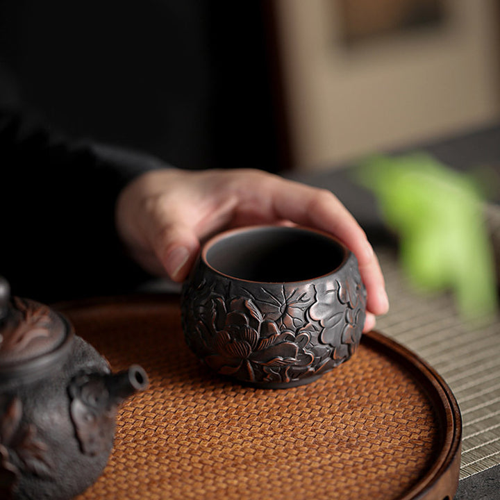 Buddha Stones, Lotusblatt, Blumenlandschaft, Drache, Bambus, Keramik-Teetasse, Kung-Fu-Teetasse, Schüssel