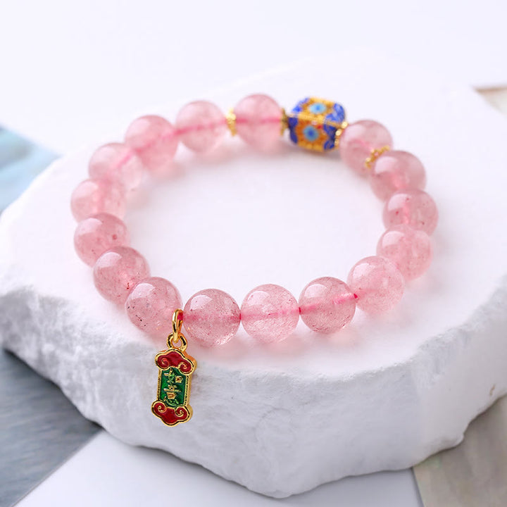 Buddha Stones Erdbeerquarz Positives Ruyi Charm-Armband