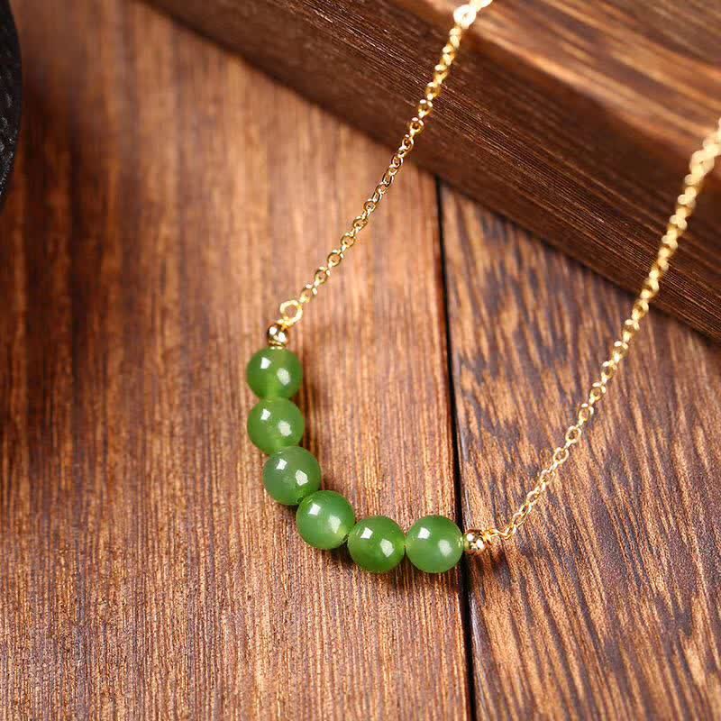 14 Karat vergoldeter Hetian Cyan Jade Perlen-Halskettenanhänger