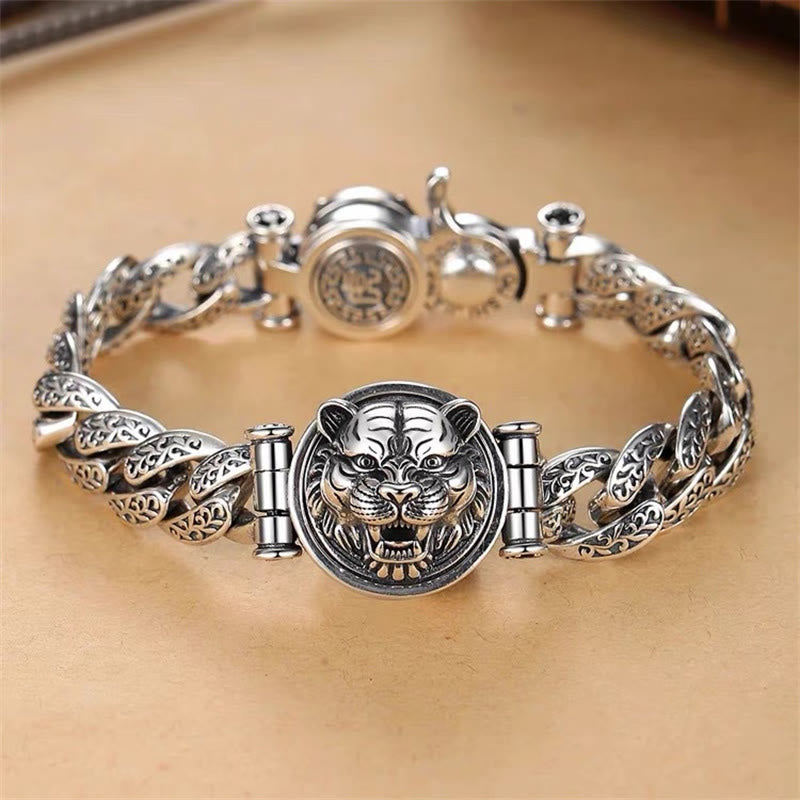 Buddha Stones Tiger Tang Dynasty Blumendesign graviertes Glücksenergie-Armband