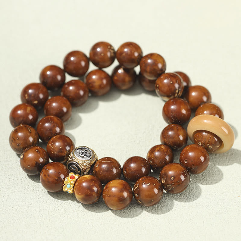 Buddha Stones, tibetisches Natur-Lila-Gold-Ratten-Bodhi-Samen-Reichtum, doppelt gewickeltes Armband