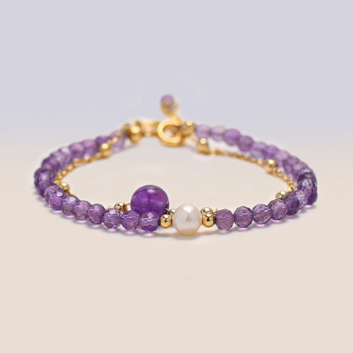 Buddha Stones 14 Karat vergoldetes Amethyst-Kristall-Heilungs-Doppelschicht-Kettenarmband