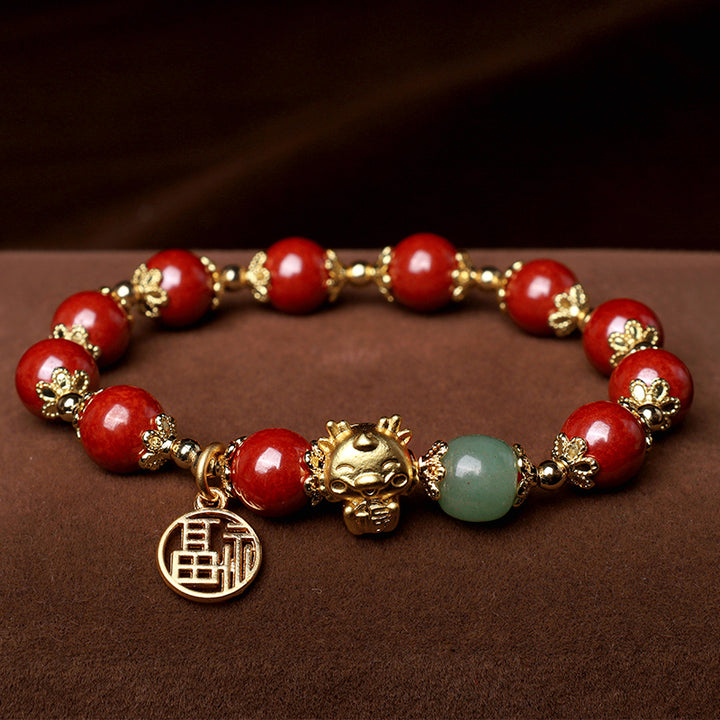 Buddha Stones, Jahr des Drachen, natürliches Zinnober-Fu-Charm-Charm-Segen-Armband