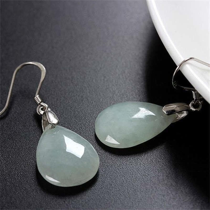 925 Sterling Silber Jade Wassertropfen Glück Ohrhänger