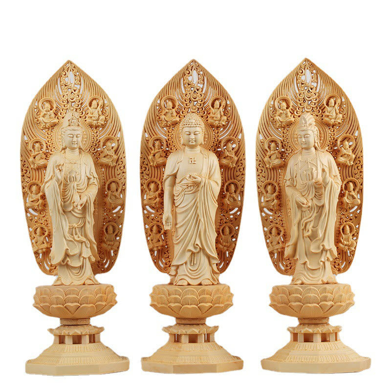 Buddha Stones, handgefertigt, Kwan Yin, Avalokitesvara, Tathagata, Mahasthamaprapta, Bodhisattva-Statue, Buchsbaum, Fülle, Dekoration