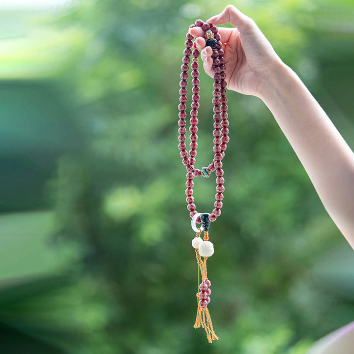 Buddha Stones, roter Bodhi-Samen, Om Mani Padme Hum Lotus, graviertes Harmonie-Armband