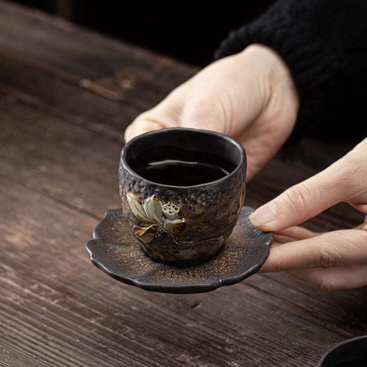 Buddha Stones Vintage Lotusblume Keramik Tassenunterlage Teetasse Untersetzer Kung Fu Teematte