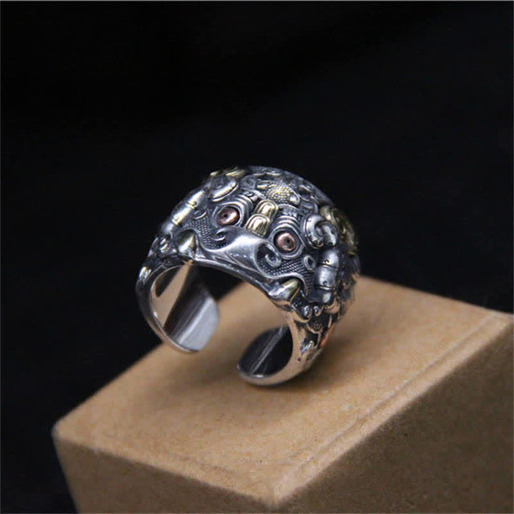 925 Sterling Silber Fengshui Kui Rinderschutz Verstellbarer Ring