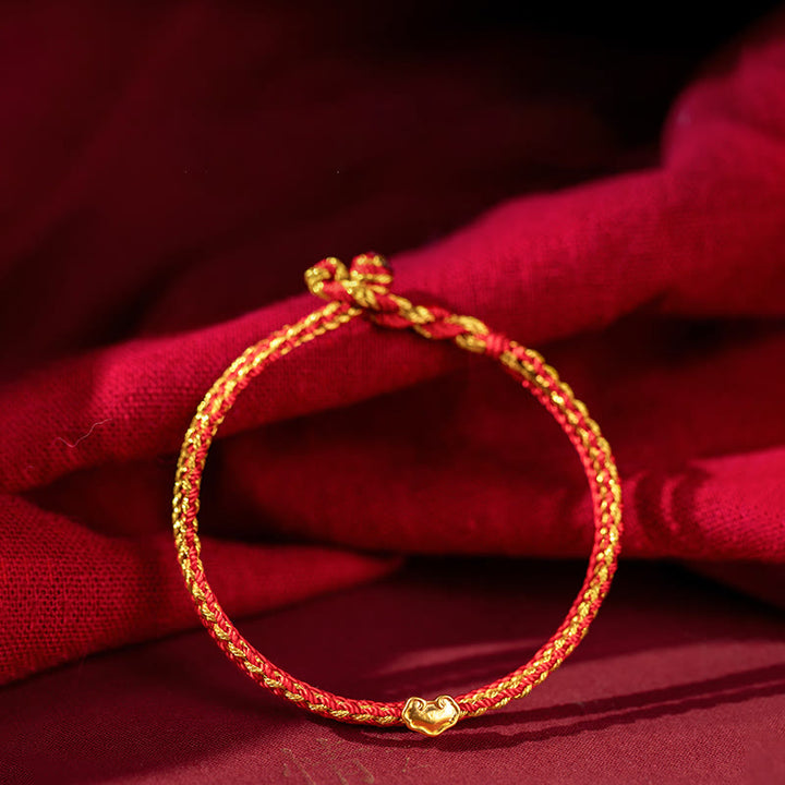 Buddha Stones 999 Gold Lock of Good Wishes Tibet Handgefertigtes achtfädiges Knotenschutz-Doppelschicht-Armband