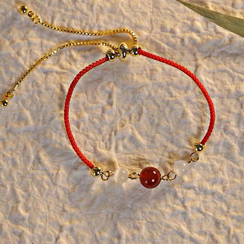 Buddha Stones Rotes Achat-Katzenaugen-Armband mit geflochtener Schnur