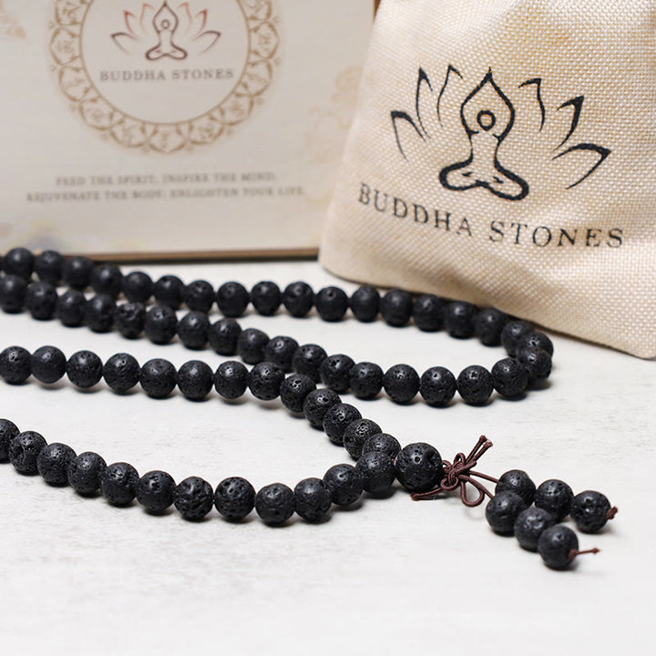 Buddha Stones 108 natürliche Lavagesteinsperlen Gebet Mala Armband Halskette