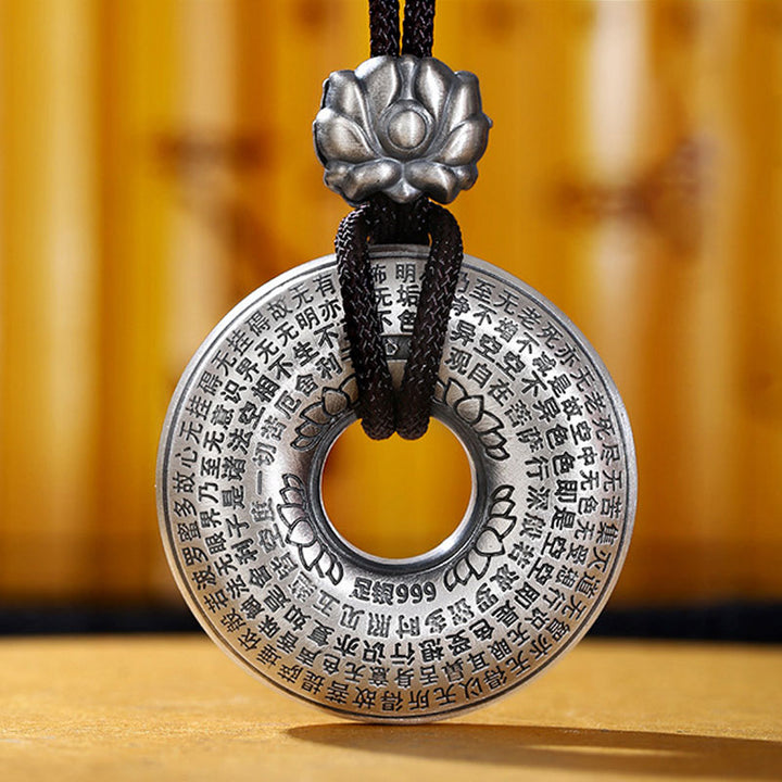 999 Sterling Silber Herz Sutra Lotus Peace Schnalle Halskette Anhänger