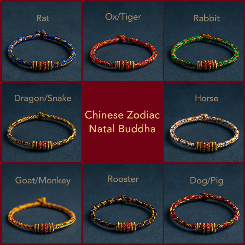 Buddha Stones, handgefertigt, chinesisches Sternzeichen, Natal, Buddha, Glück, Stärke, geflochtenes Armband