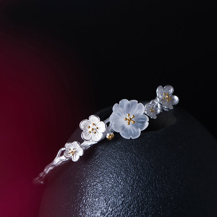 Buddha Stones 925 Sterling Silber Pflaumenblüten-Segen-Armband, verstellbarer Armreif
