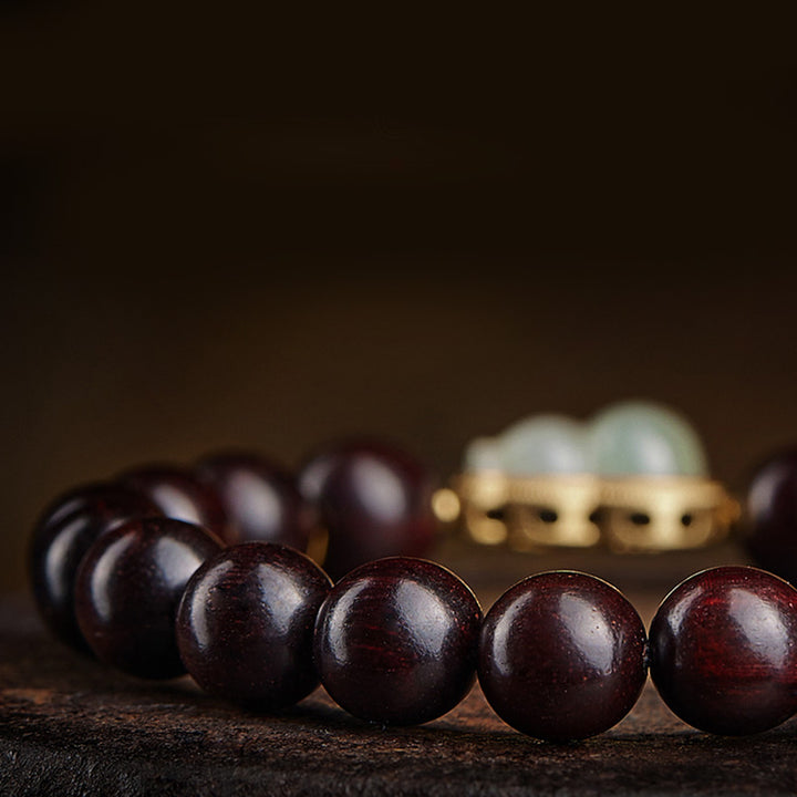 Buddha Stones, kleines Blatt, rotes Sandelholz, Kürbis, Jade, ruhiges Entspannungsarmband