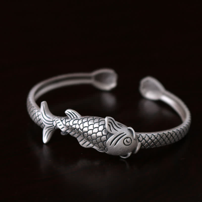 990 Sterling Silber Koi Fisch Lotus Glück Reichtum Armband Armreif