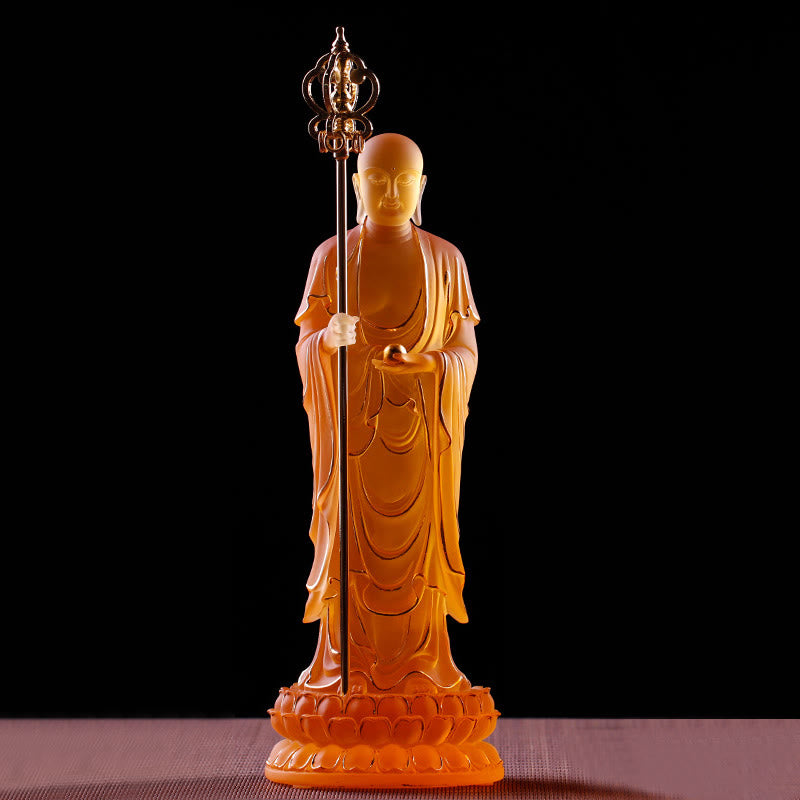 Buddha Stones, handgefertigte Ksitigarbha-Bodhisattva-Figur, Liuli-Kristallkunststück, Gelassenheitsstatue, Heimdekoration