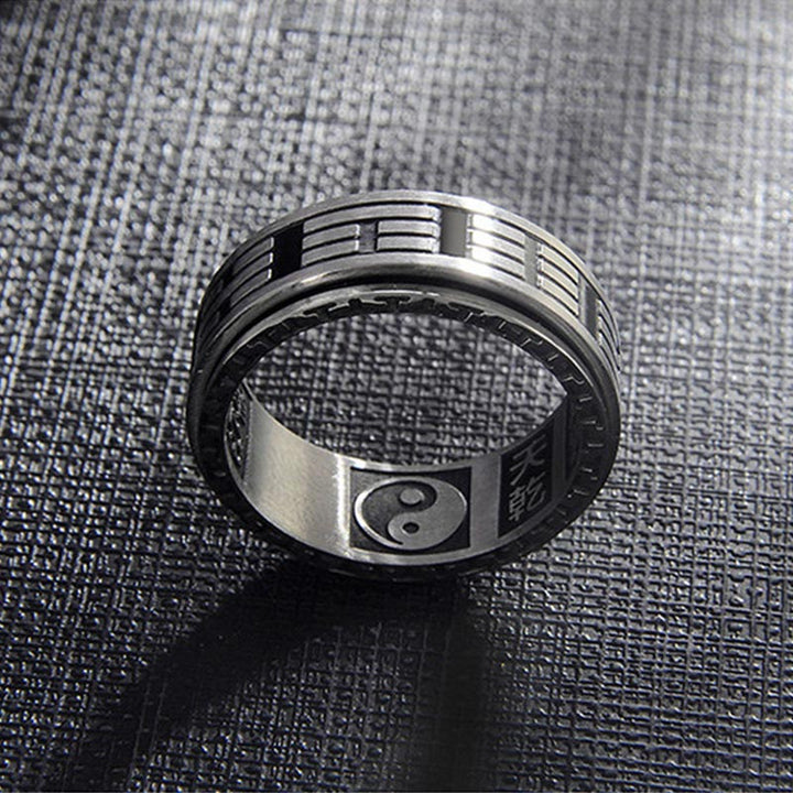 Buddha Stones Bagua Yin Yang Titanstahl Balance Drehbarer Ring