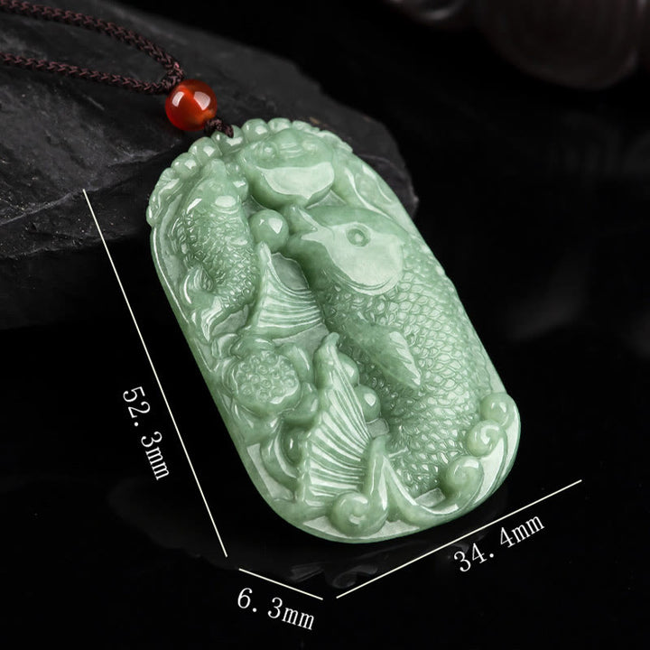 Buddha Stones, natürlicher Jade-Koi-Fisch, Lotus, Reichtum, Wohlstand, Halsketten-Anhänger