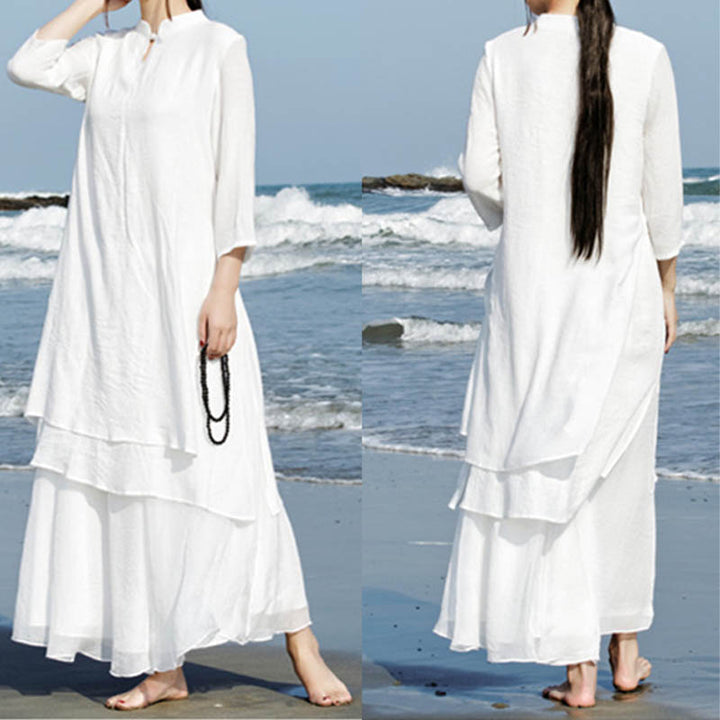 Buddha Stones 2-teiliges Weiß Tai Chi Meditation Yoga Zen Baumwolle Leinen Kleidung Top Hosen Damen Set