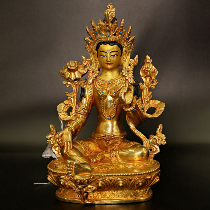 Bodhisattva Tara Chenrezig Vierarmiger Avalokitesvara-Schutz, Kupfer vergoldete Statuendekoration