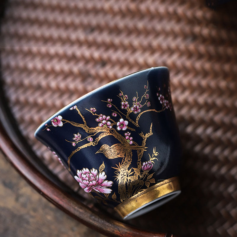 Buddha Stones Golden Elster Pfingstrose Blume Keramik Teetasse Kung Fu Teetasse