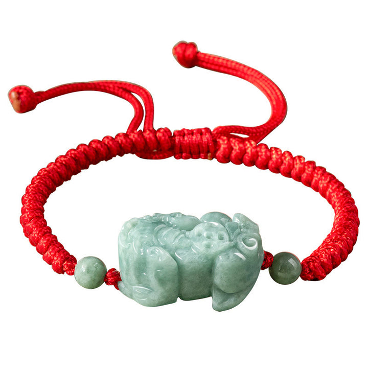 Buddha Stones Handgefertigtes natürliches Jade-PiXiu-Schutz-King-Kong-Knoten-Armband mit geflochtener Schnur