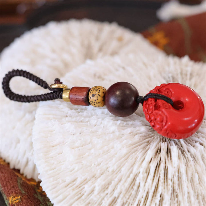 Buddha Stones Natural Cinnabar PiXiu Peace Buckle Blessing Car Key Chain