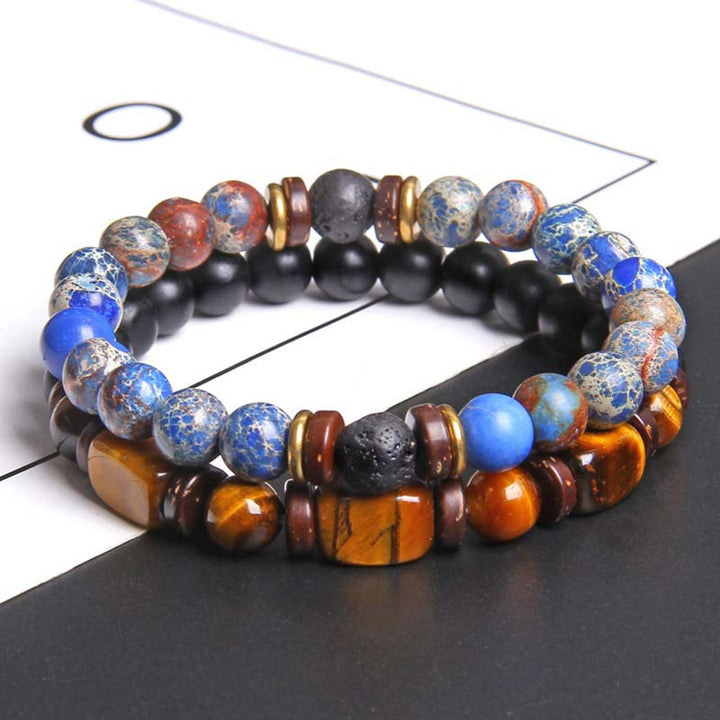 Buddha Stones 2PCS Heilkristall-Kaiserstein-Tigerauge-Perlenarmband