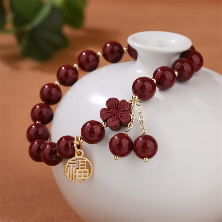 Buddha Stones Cinnabar Fu Charakter Kirschblüten-Segen-Armband