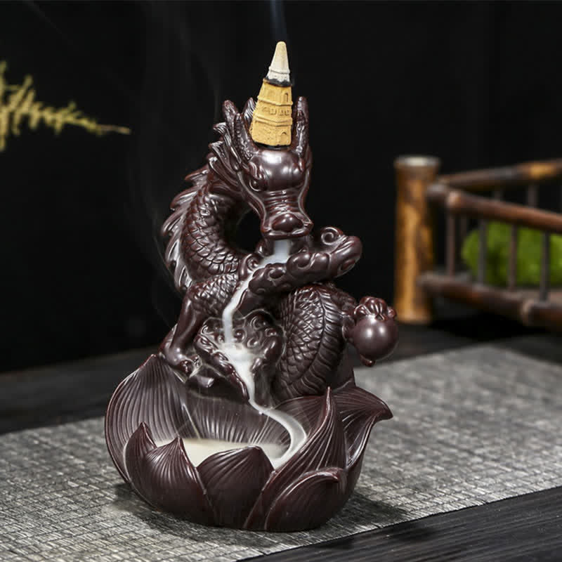 Drachen-Lotus-Muster, starker Schutz, Keramik-Räuchergefäß, Dekoration