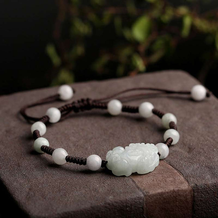 Buddha Stones Natürliches Jade PiXiu Glücksarmband