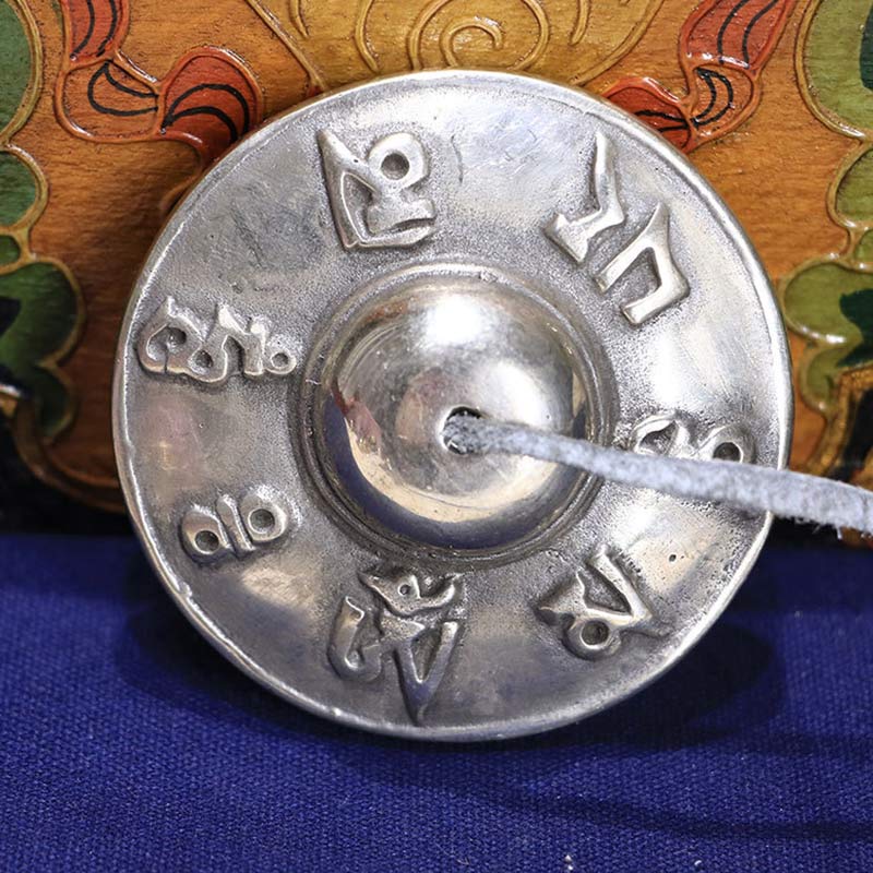 Tibetische Tingsha-Glocke, sechs wahre Worte, Weiß Kupfer-Heildekoration