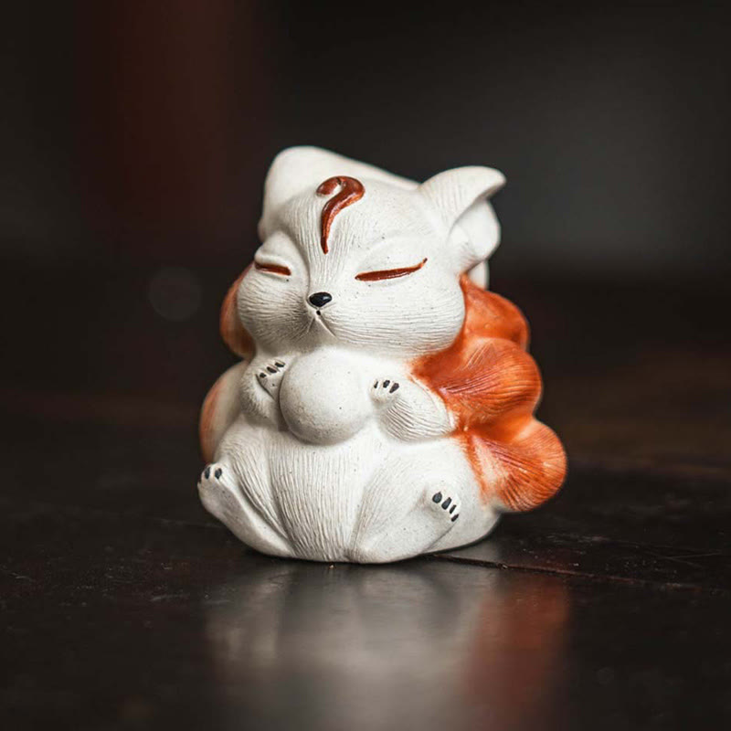 Buddha Stones Mini Neunschwänziger Fuchs Lila Ton Glück Schreibtischdekoration