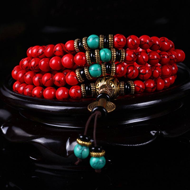 Buddha Stones Tibetische Mala Rot Türkis Glückskette Armband