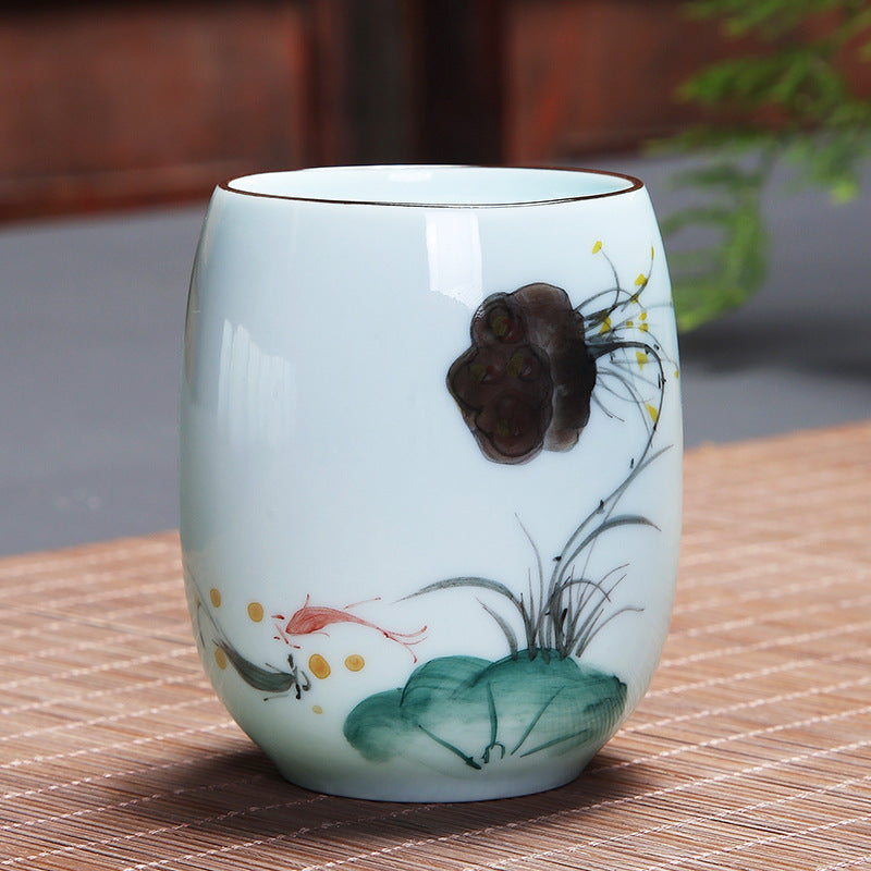 Buddha Stones, Koi-Fisch, Lotus-Landschaft, Löwenzahn, Pfingstrose, Blume, Keramik-Teetasse, Kung-Fu-Teetasse