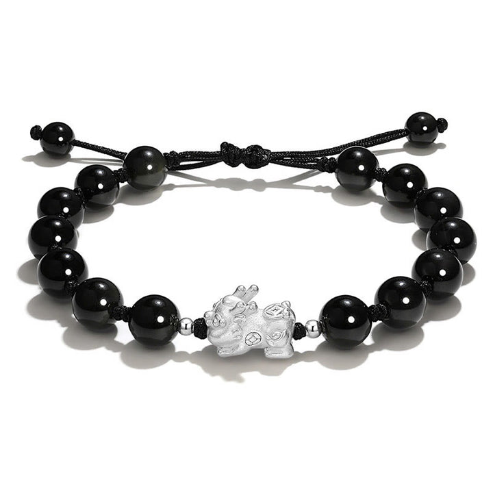 Buddha Stones natürliches schwarzes Obsidian-Katzenauge-Rosa-Kristall-PiXiu-Stärke-Armband