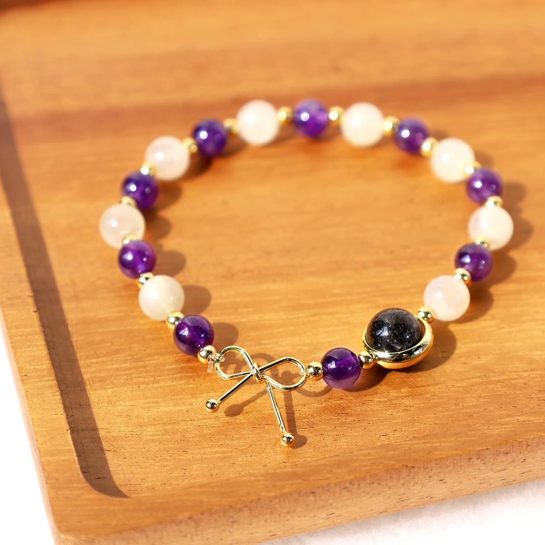 Amethyst Katzenauge Schwarzes Rutilquarz spirituelles Perlenarmband