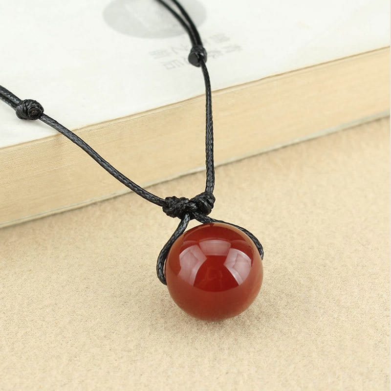 Buddha Stones Red Achat Bead Confidence Leder Seil Halskette Anhänger