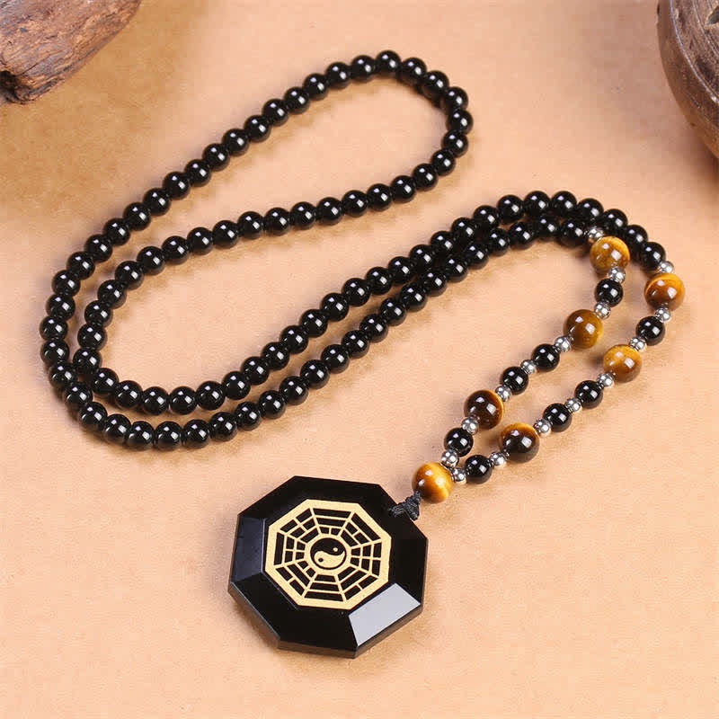 Bagua Yin Yang schwarzer Obsidian Reinigung Perlen Halskette Anhänger