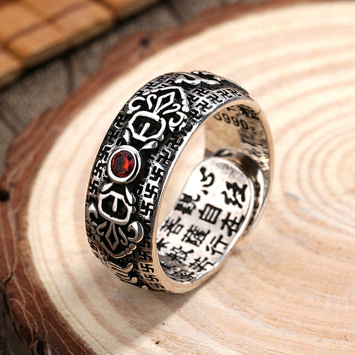 Genstone PiXiu Feng Shui Frosch Vajra Dorje Herz Sutra Reichtum verstellbarer Ring