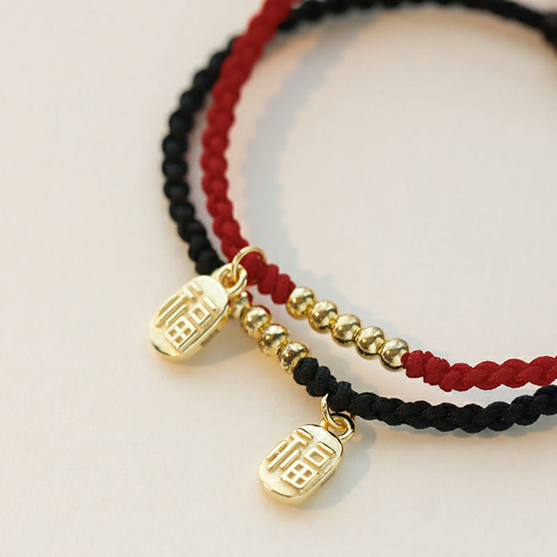 Buddha Stones Handgefertigtes Fu-Charakter-Charm-Glücks-Glücks-Seil-Armband