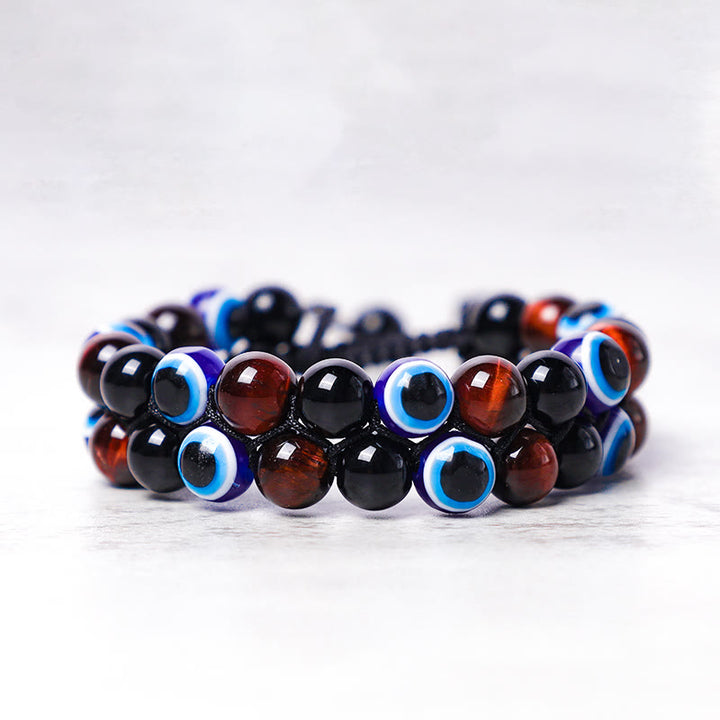 Buddha Stones Evil Eye Hämatit Tigerauge Schutz Perlenarmband