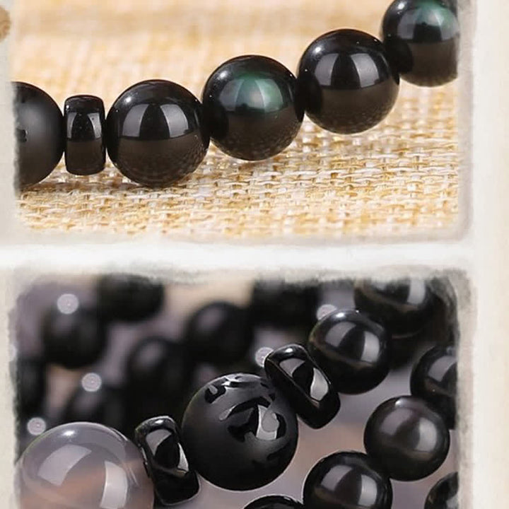 108 Perlen, schwarzer Obsidian, Dzi-Perle, Tigerauge-Achat, heilendes Mala-Armband