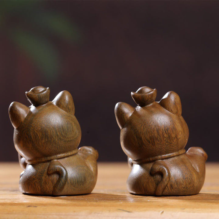 Buddha Stones Mini grüner Sandelholzbarren, glückliche Katze, geschnitzte Friedens-Schreibtischdekoration