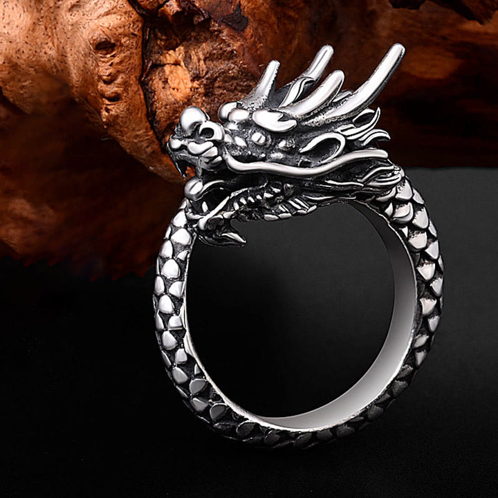 Buddha Stones 990 Sterling Silber Vintage Drachen Design Glück Schutz Stärke Verstellbarer Ring