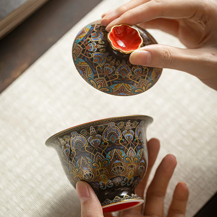 Buddha Stones Dunhuang Farbmuster Gaiwan Teetasse Kung Fu Teetasse mit Deckel