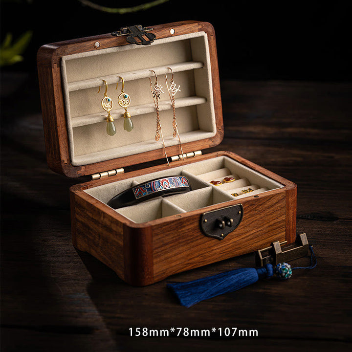 Retro handgemachte Blumenmuster Palisander Schmuck Aufbewahrungsbox abschließbare Geschenk-Organizer-Box aus Holz